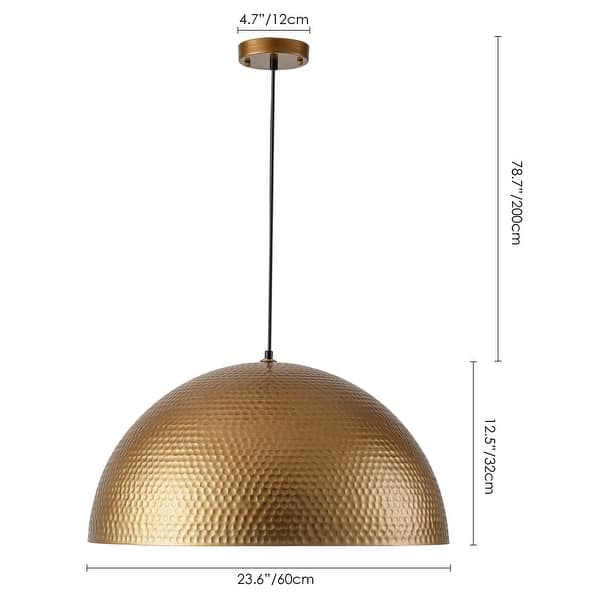 dimension image slide 2 of 4, 1-Light Industrial Farmhouse Oversized Pendant Gold Leaf Hammered Semi-Sphere Dome Pendant Light for Kitchen Island