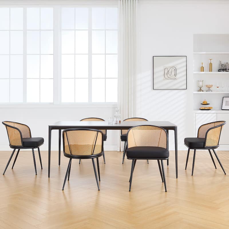 Upholstered Rattan Dining Chairs with Metal Legs Set of 2/4 - 29.92"H x 20.5"W x 23.03"D