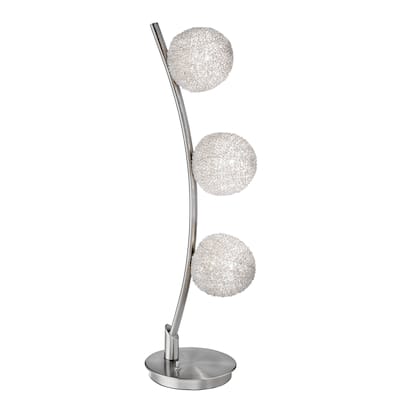 Lila 30 Inch Table Lamp, Curved Stem with 3 Spheres, Satin Nickel Finish