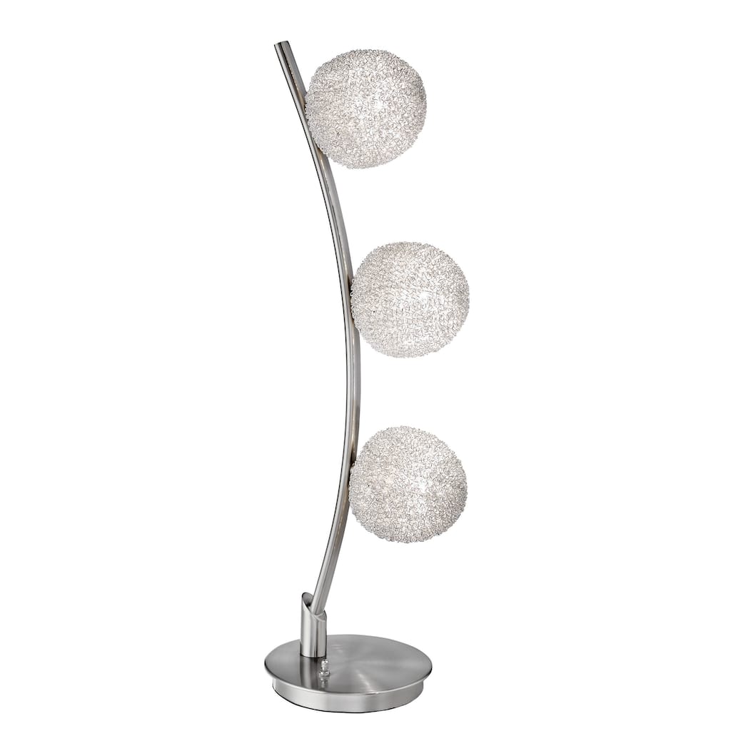 Lila 30 Inch Table Lamp, Curved Stem with 3 Spheres, Satin Nickel Finish
