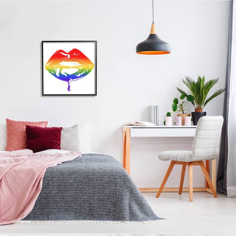 Stupell Rainbow Puckered Lips Retro Cosmetic Drip Kiss Framed Wall Art
