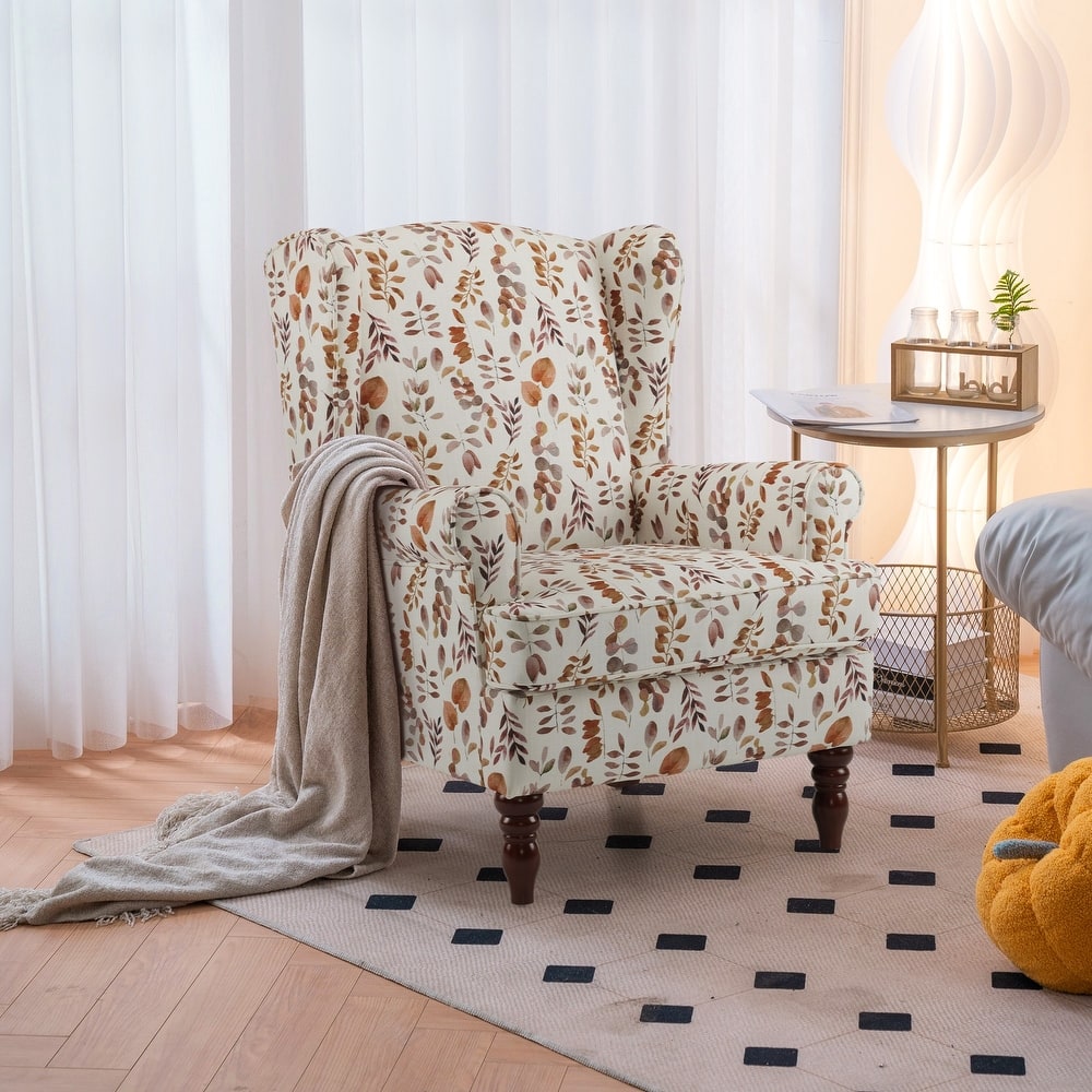 Erommy Wing back Arm Chair, Upholstered Fabric High Back Chair with Wood Legs