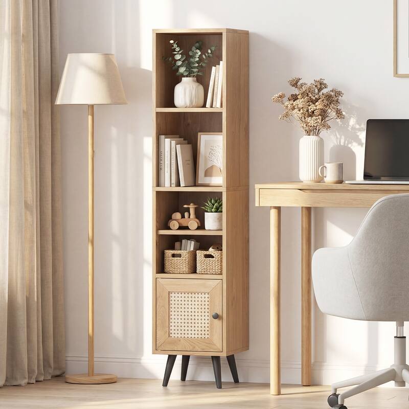 Gymax 6-Tier Tall Narrow Bookcase w/ Adjustable Shelf & Boho Style