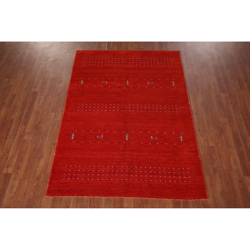 Gabbeh Oriental Area Rug Hand-Knotted Tribal Wool Carpet - 4'7"x 6'5"