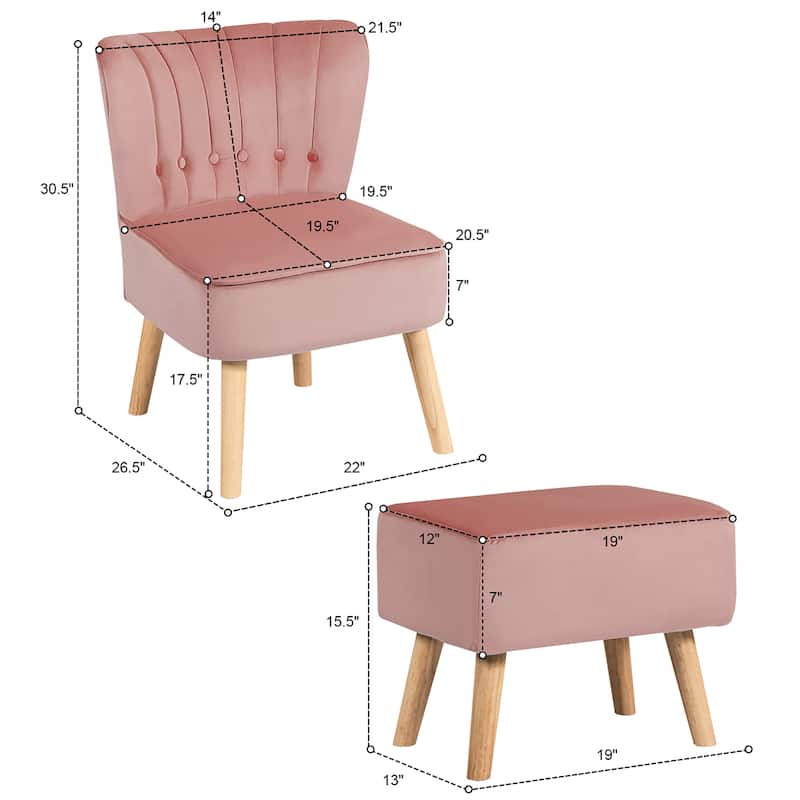 Costway Leisure Chair and Ottoman Thick Padded Button Tufted Sofa Set