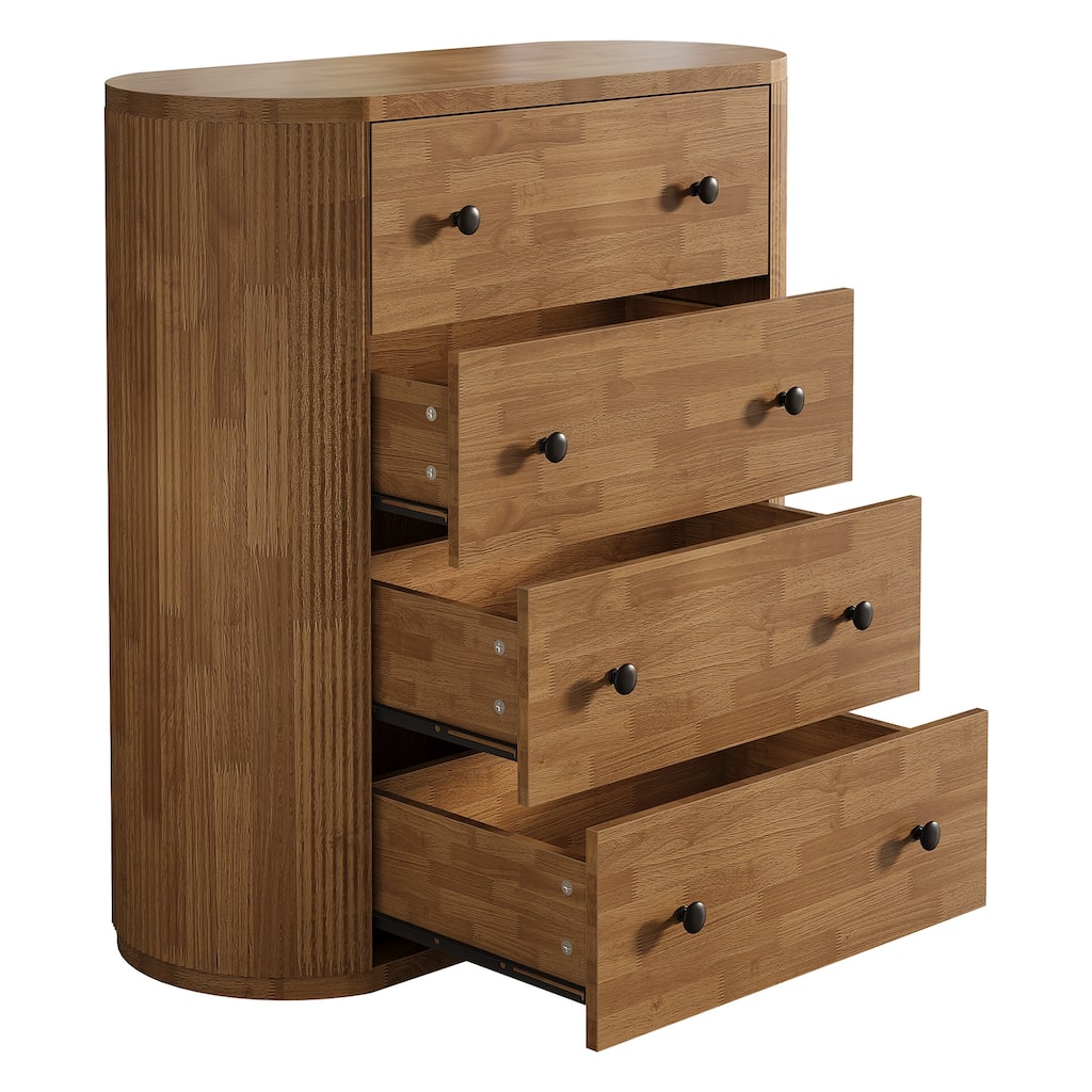 4-Drawer Dresser for Bedroom, Fluted Wooden Chest of Drawers