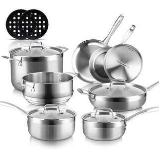 Duxtop Whole-Clad Tri-Ply Stainless Steel Induction Cookware Set, 14PC ...