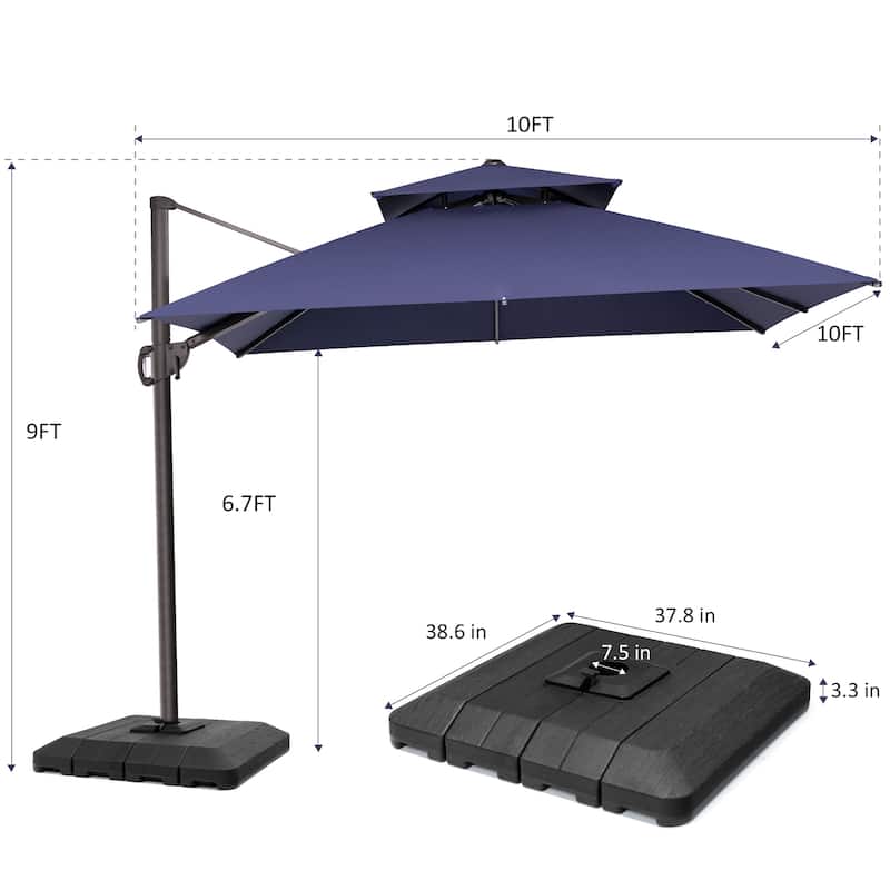 Pellebant 10 ft Square Patio Cantilever-Offset Umbrella with Base