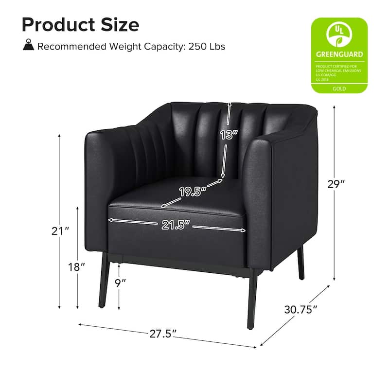 Alfons Industrial Leather Chair with Channel Tufting and Metal Leg by HULALA HOME