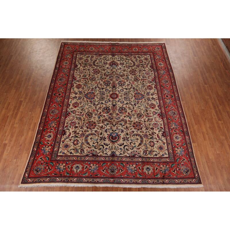 Signed Sarouk Vintage Persian Area Rug Handmade Wool Carpet - 9'10" x 12'6"