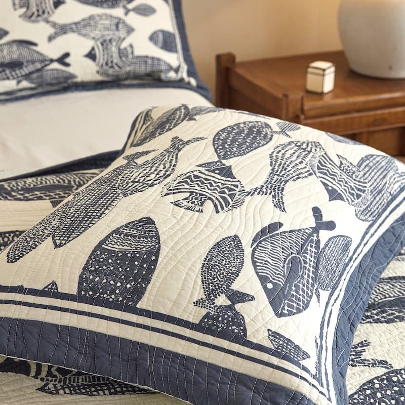 Cotton Nautical Fish Print Quilt Bedspread Set