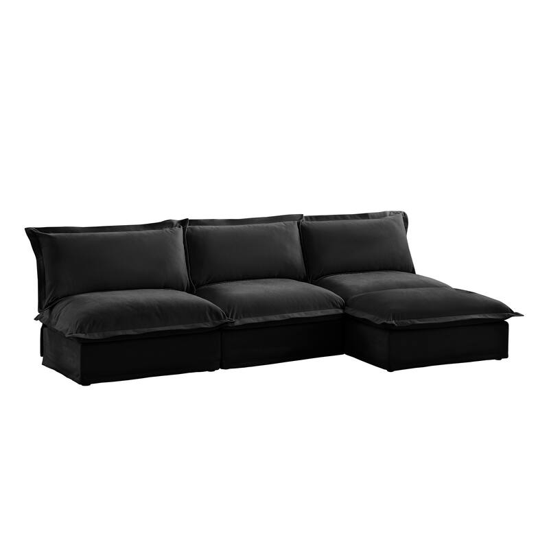 109.8" Chenille Modular Sectional with Reversible Ottoman and 3-Seater Armless Design & Free Combination