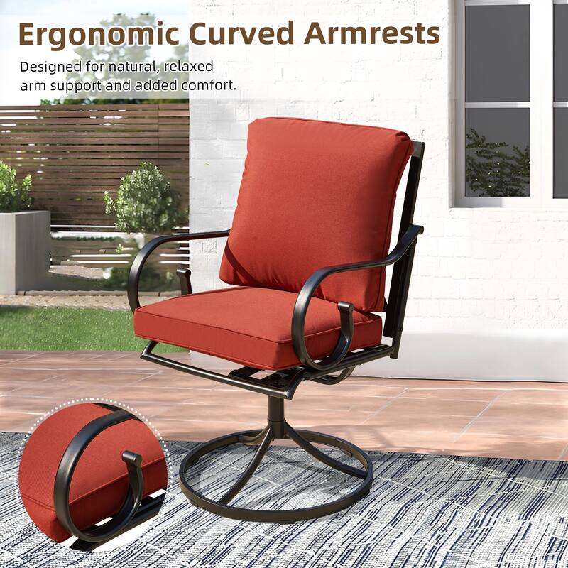 EROMMY Patio Swivel Chairs Set of 2, 360° Rocking Outdoor Dining Chairs with Cushions and Metal Frame