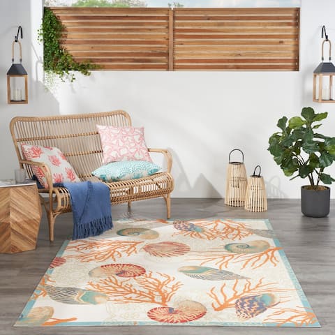 Waverly Sun & Shade Shore Thing Tropical Sea Shell Floral Indoor Outdoor Area Rug