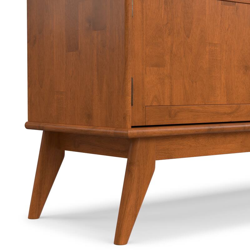 WYNDENHALL Tierney SOLID HARDWOOD 72 inch Wide Modern TV Media Stand in Teak Brown For TVs up to 80 inches