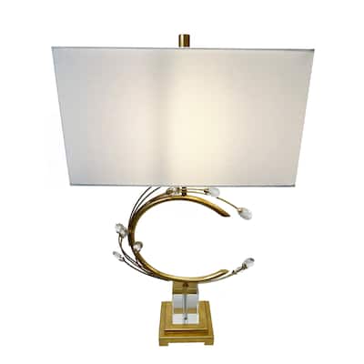 Gold Leaf Frame Table Lamp With Clear Crystal Base And Accents