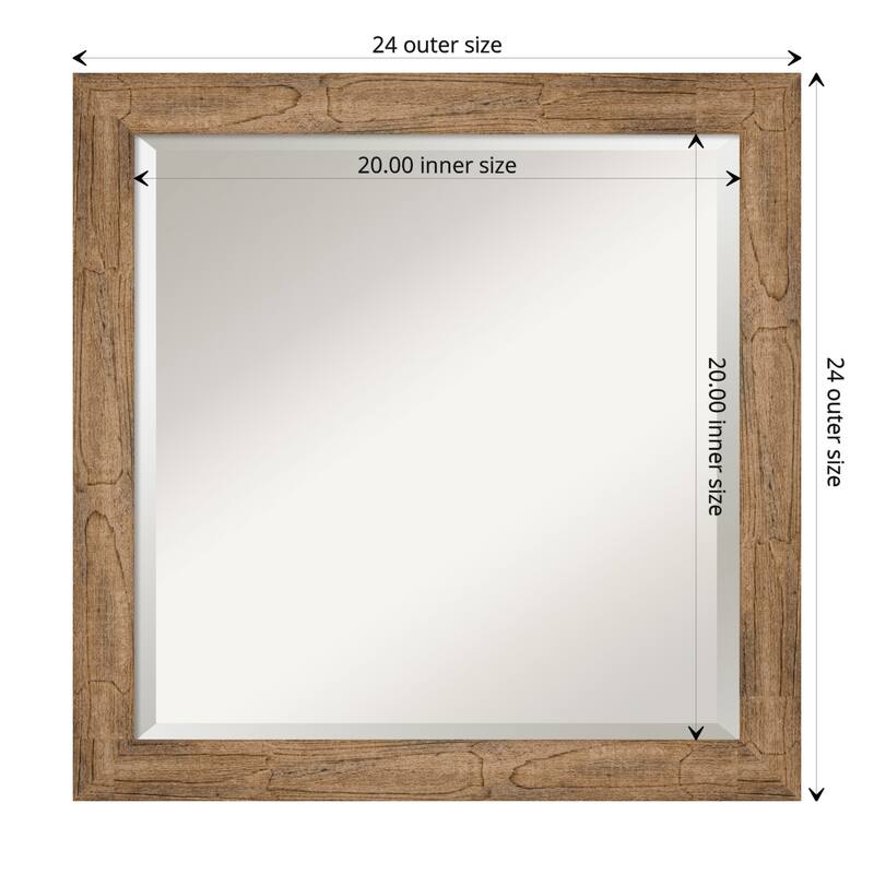 Beveled Wood Bathroom Wall Mirror - Owl Brown Narrow Frame - Outer Size: 24 x 24 in
