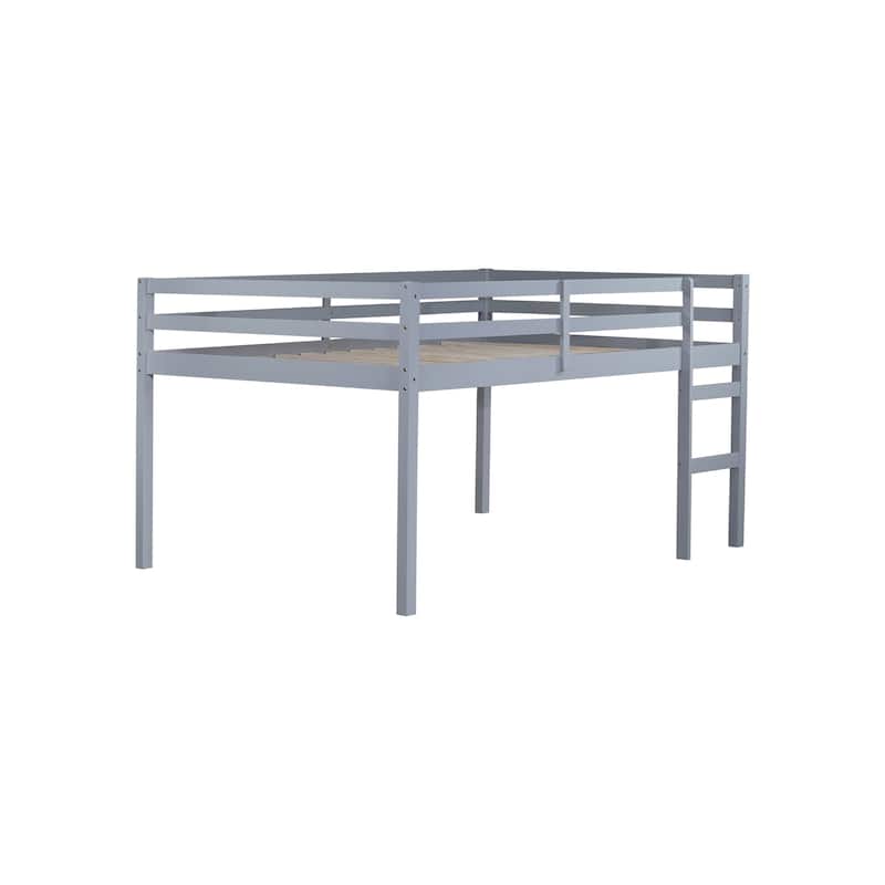 Full Rubber Wood Loft Bed with Ladder, Grey