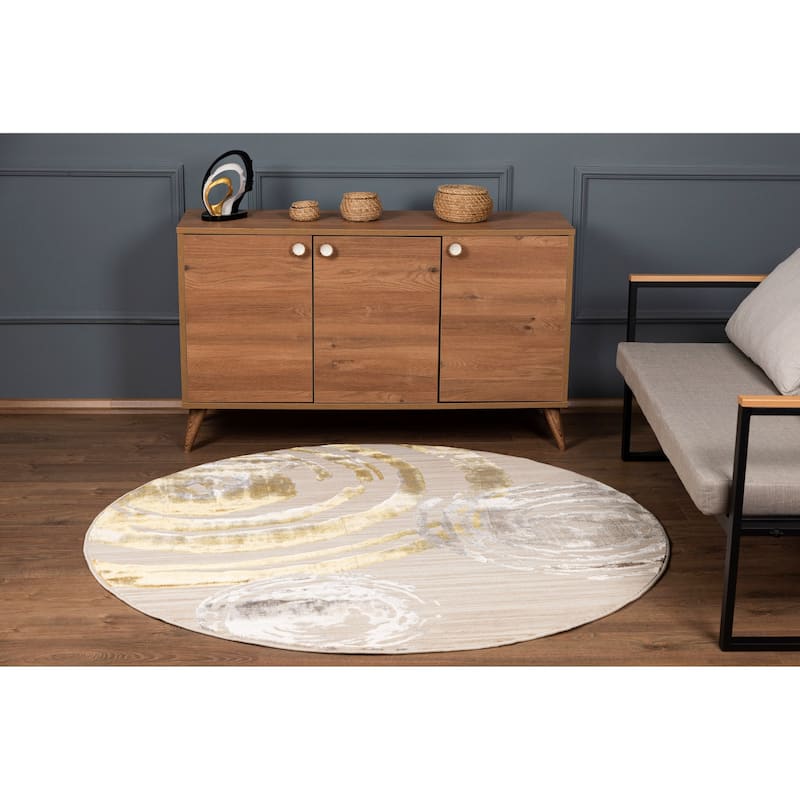 London Collection Cream/Gold Geometric Area Rug