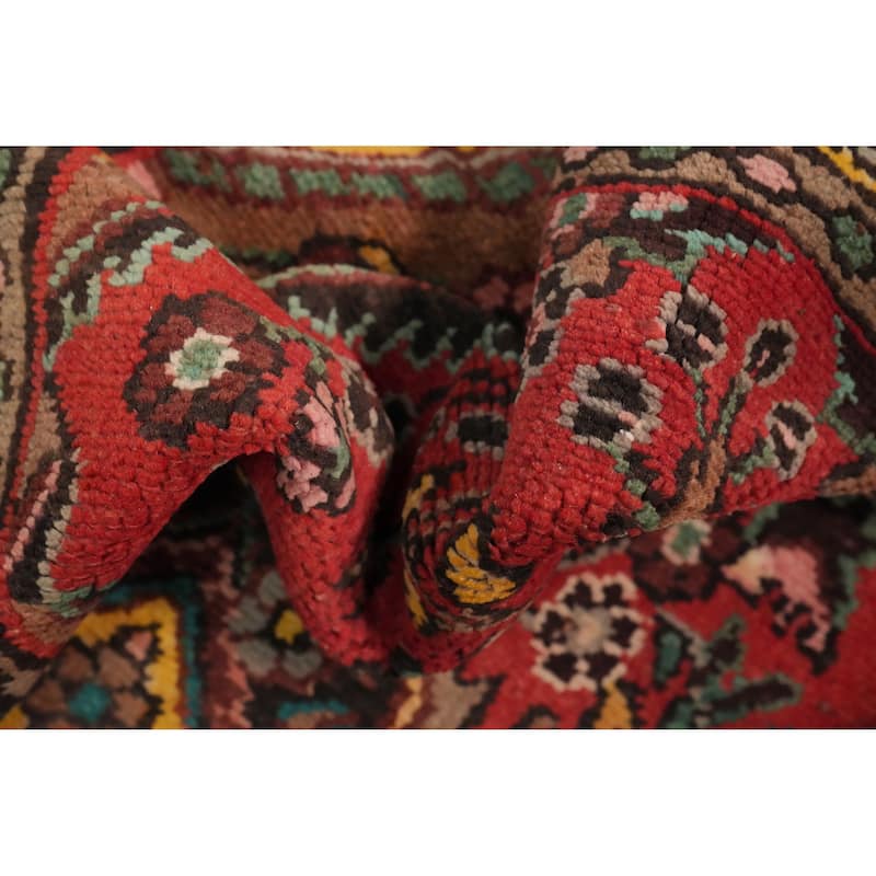 Hand Knotted Oriental 100% Wool Carpet Traditional Floral Oranges & Rust Hamedan Runner Rug - 9' 10'' X 3' 4''