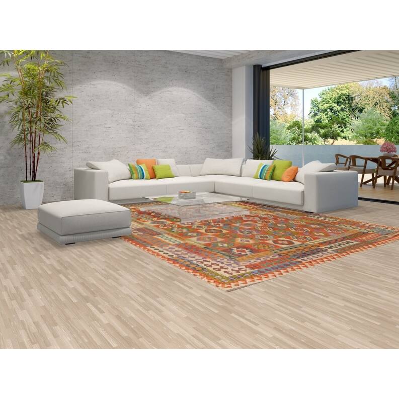 Hand Woven Oriental 100% Wool Carpet Southwestern Geometric Multi-Colored Kilim Area Rug - 12' 8'' X 9' 7''