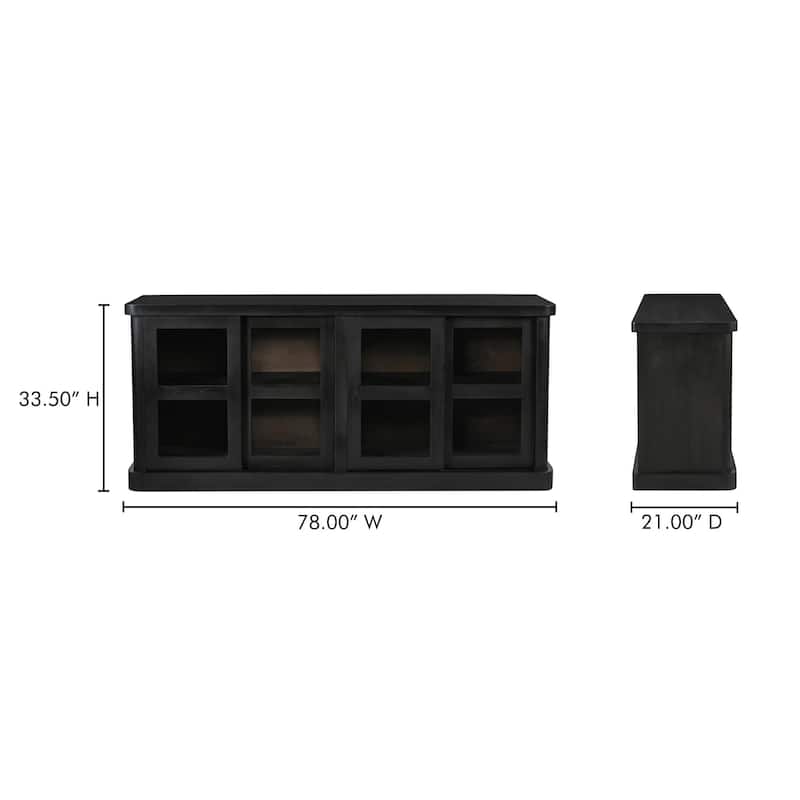 NADAAL STUDIOS Selira, Wooden Sideboard With Glass Sliding Doors - 78"W x21"D x33.5"H