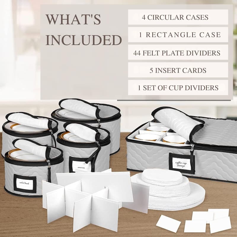 Dinnerware Storage Organizer 5-Piece Set for Fine China, Plates, Saucers, Bowls, Tableware Cups & More.