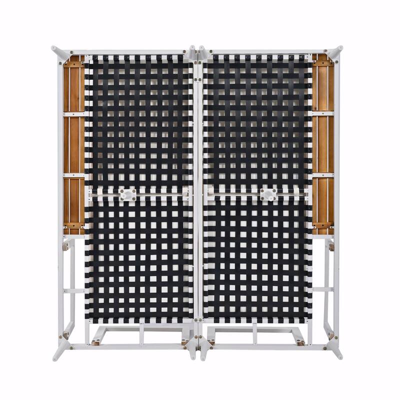 Modern Outdoor Metal Daybed with Wood Topped Side Spaces, 2-in-1 Padded Chaise Lounges