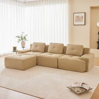 Modern 3-Seater Modular Tufted Design Corduroy Sectional Sofa with Deep Seat