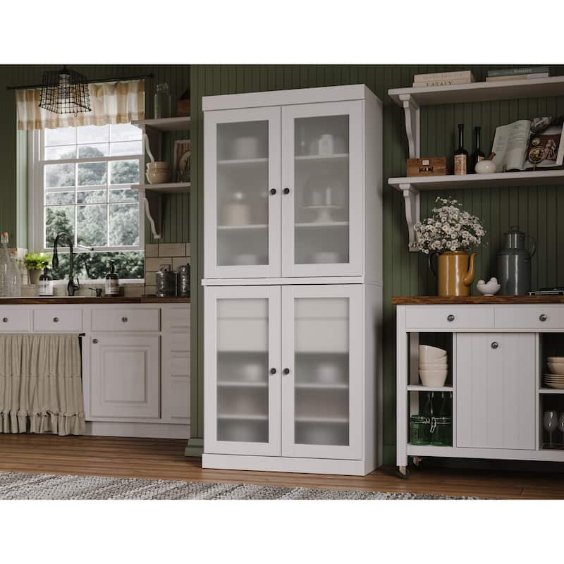 Palace Imports 100% Solid Wood Pantry Cabinet with Frosted Glass Doors, 2-Drawers and Adjustable Shelves - 32" x 71.5"