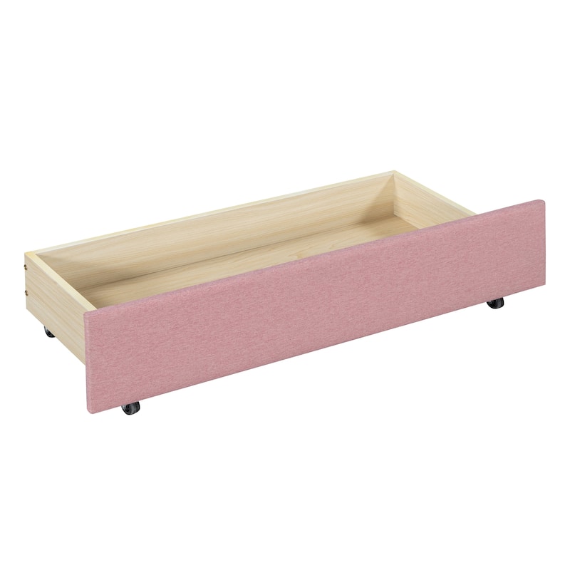 Full Size Upholstered Daybed with Storage Drawers, Linen Fabric, Pink