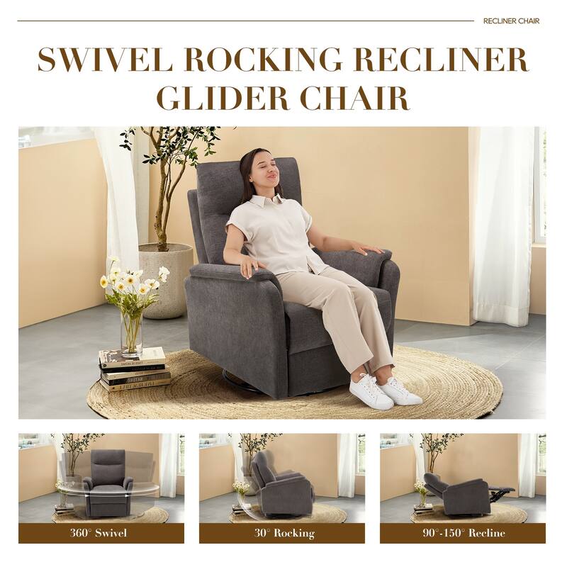 Fabric Recliner Sofa Chair - Swivel Rocking with XL Footrest - Single Seat for Living Room