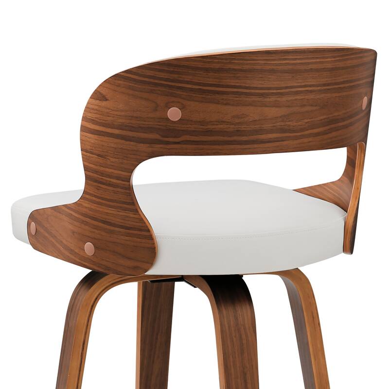 26.in Modern Set of 3 Leather Bar Stool Swivel Upholstered Hollow Back Counter Height Barstool with Wood Frame