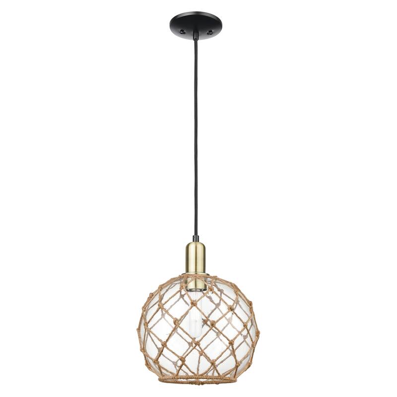 Innovations Lighting Endless Possibilities Arcadia - Farmhouse Rope - 1 Light 10" Cord Hung Mini Pendant - Clear Glass with Brown Rope/Black Antique Brass