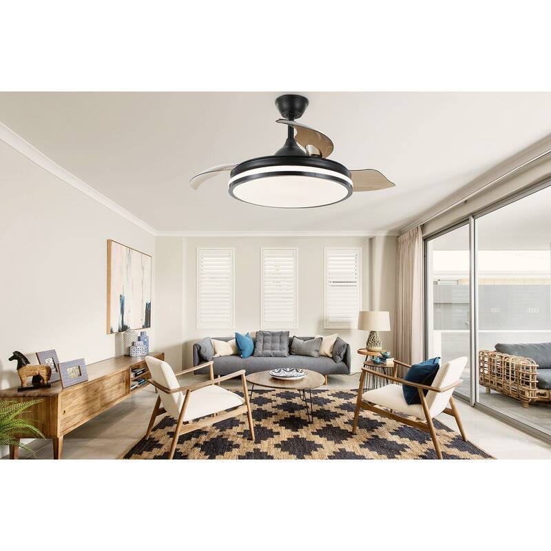 Oaks Aura 42 in. Light Memory Retractable Ceiling Fan with Light, 6-Speed Latest DC Technology Pendant Light