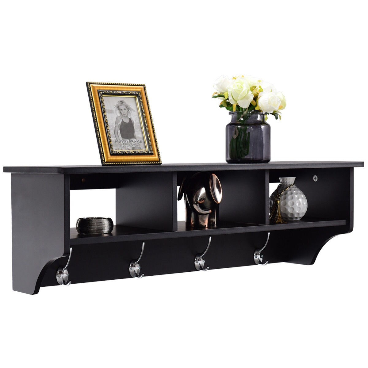 Costway Wall Mount Coat Rack Storage Shelf Cubby Organizer Hooks Overstock 17941483