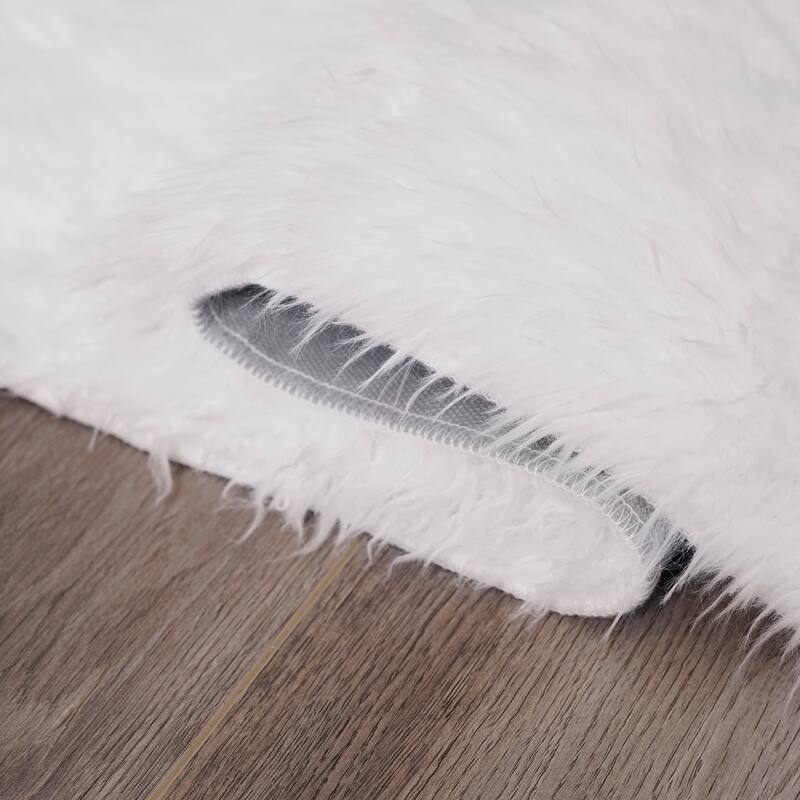 My Magic Carpet Washable Vegan White Plush Shag Area Rug