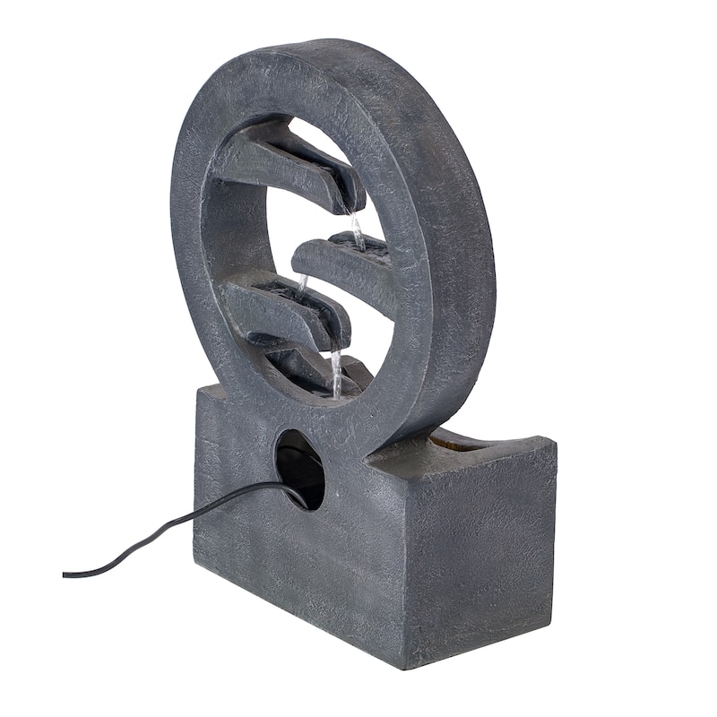 Christopher Knight Home - Modern 26.77"H Polyresin Outdoor Water Fountain with LED Light & Cascading Design