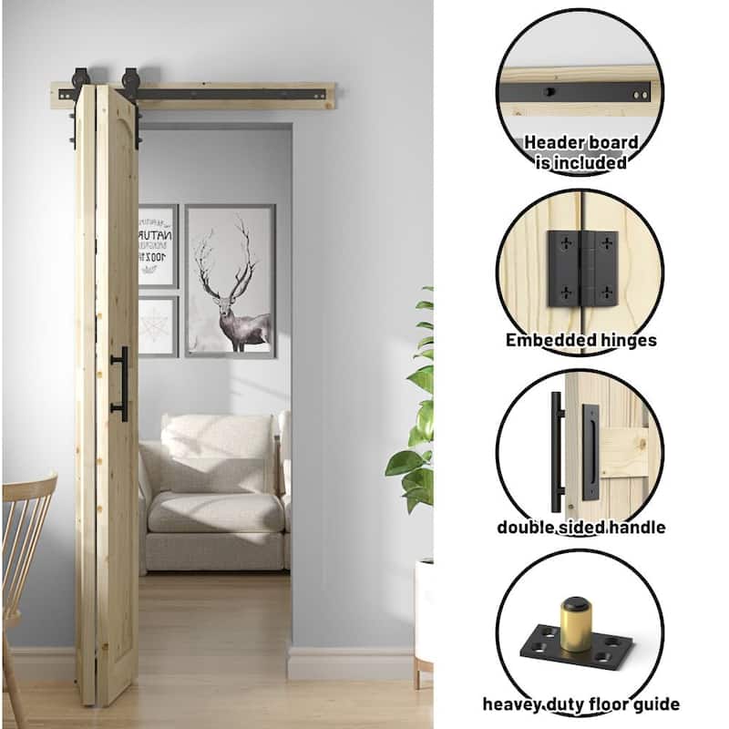 Coast Sequoia Arch Top 30in./36in./48in./60in./72in./96in. x 84in. Knotty Pine Wood Unfinished Bi-Fold Door With Hardware Kit