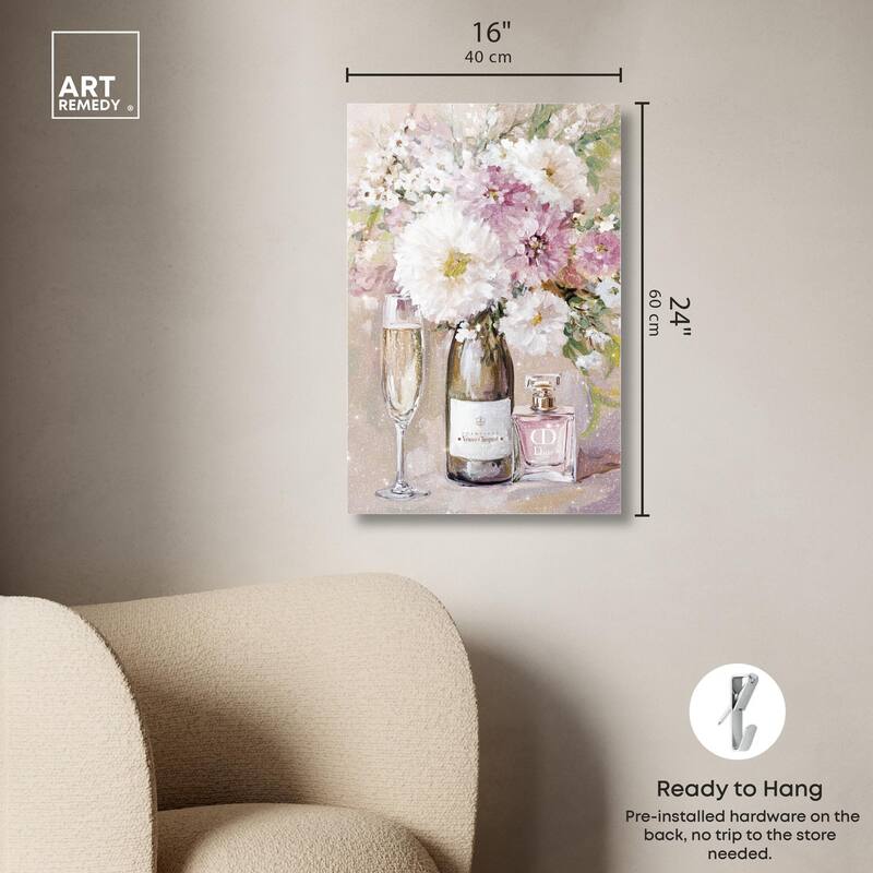 Light Floral Champagne Vase Acrylic by Art Remedy, Ready to Hang