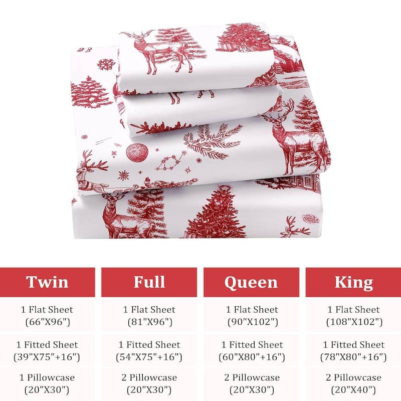 Christmas Red Boho Holiday Bed Sheets Set with 16 Inches Deep Pocket