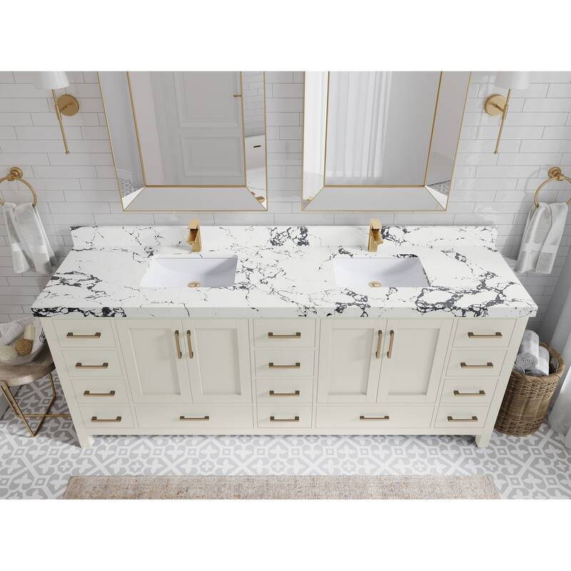 Willow Collection 84 in. W x 22 in. D Malibu Double Sink Bathroom Vanity with Countertop - 2" Viola Night - Fine Grain