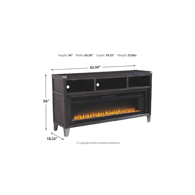 Signature Design by Ashley Todoe Brown Wood 65-inch TV Stand with Electric Fireplace