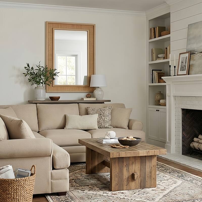 Coastal Boho Rattan Rectangle Wood Frame Wall Mirror