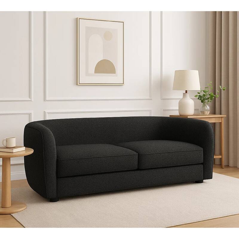 Dly Retro Loveseat, Black Boucle Seat, Welt Trims, 68 Inch, Tuxedo Style