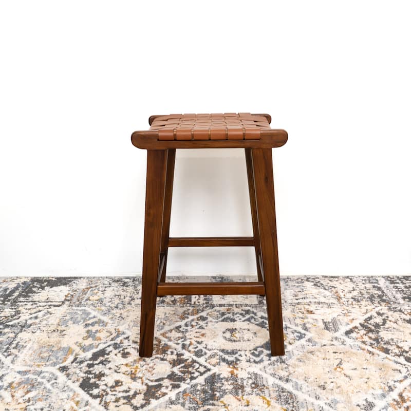 Arsenal Mid-Century Square Genuine Leather Counter Stool in Tan