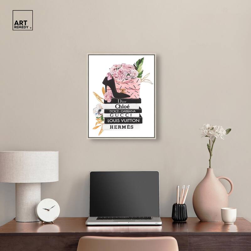 Floral Books Stack Canvas by Art Remedy