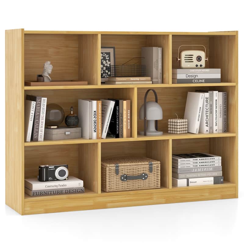 Costway 3-tier Open Bookcase 8-Cube Bookshelf Storage Display Cabinet - 48'' x 12.5'' x 36.5'' - Yellow