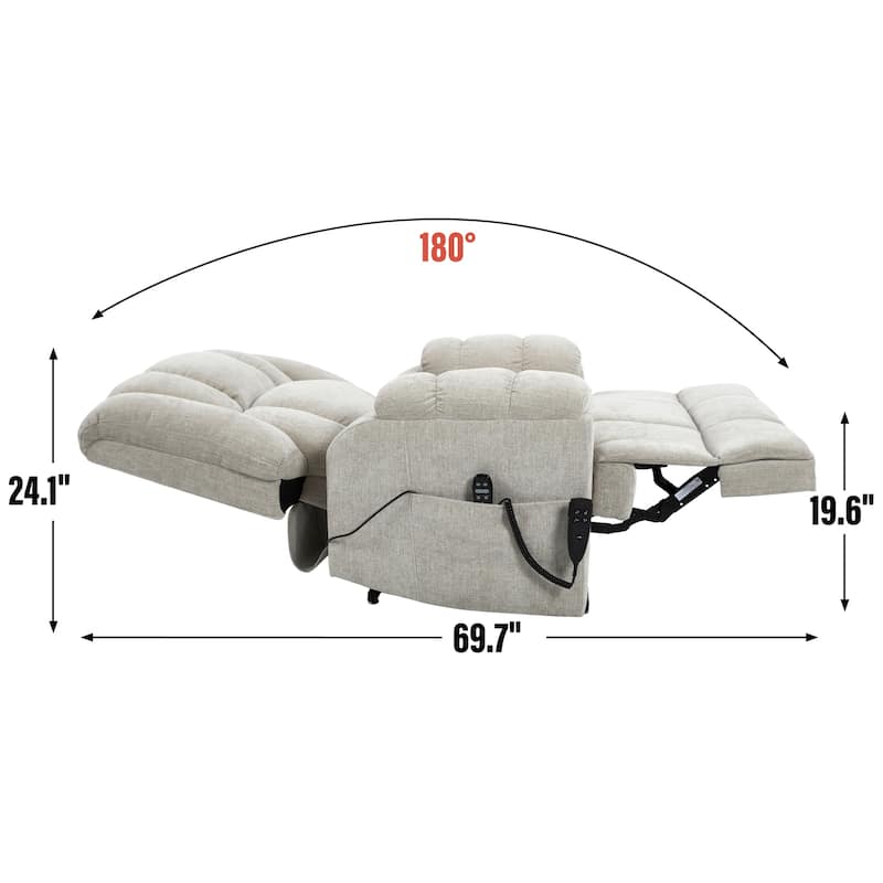 Lazy Boy Dual Motor Power Lift Chenille Recliner w/Massage and Heat & Power-Remote