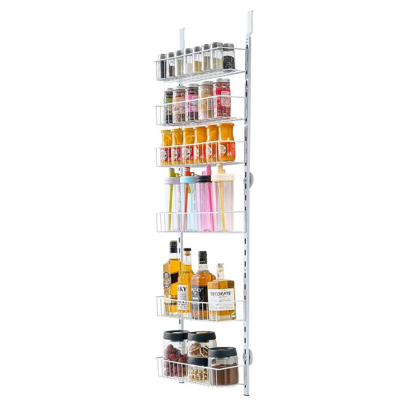 Pantry Organizer with Adjustable Baskets Wall Mount & Over Door Rack
